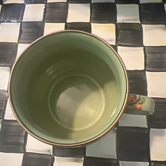 Mackenzie Childs Green Enamel Flower Market Floral Coffee Mug Cup B - Picture 2 of 4